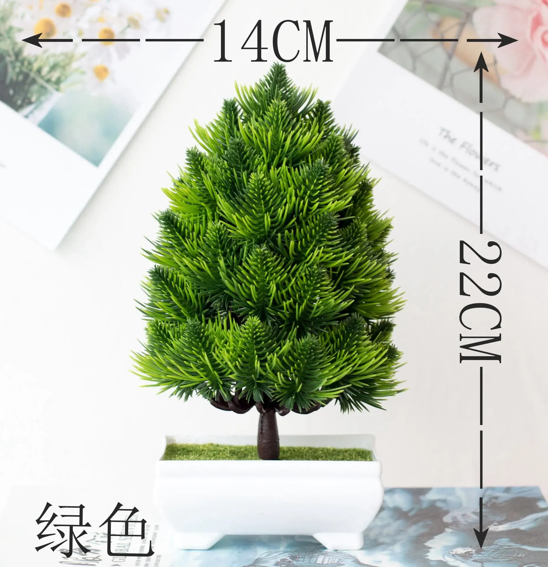 Bonsai de Planta Artificial em Vaso – Mini Árvore Verde e Flores Falsas, Enfeite Decorativo para Casa, Jardim, Festas e Decoração de Hotel