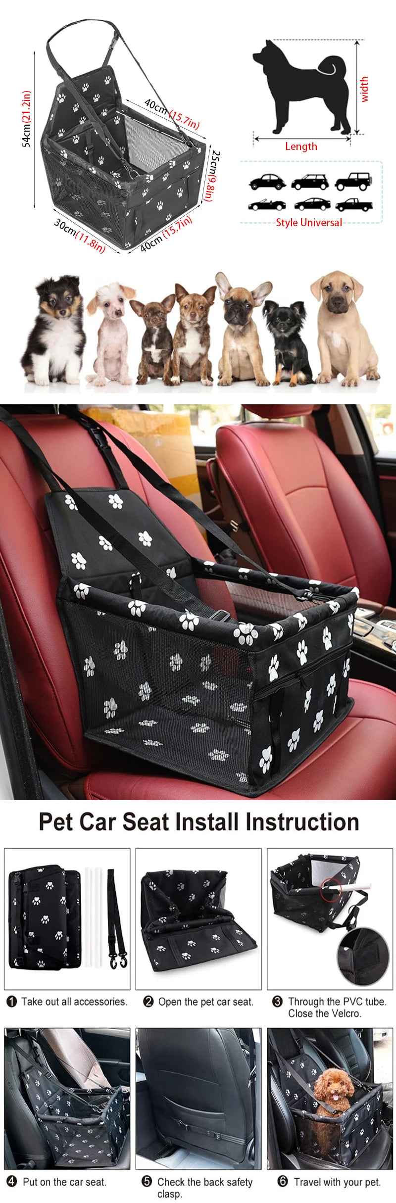 Capa de Assento para Carro de Cães de Alta Qualidade, Dobrável e Removível, Bolsa de Transporte Segura e Estável para Viagens