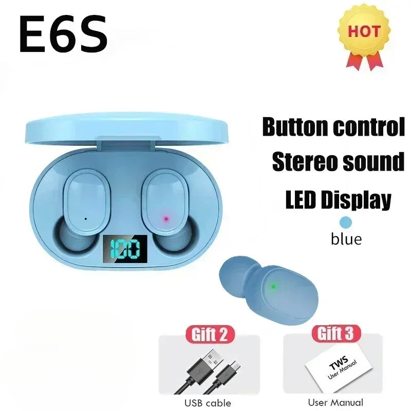Fones de Ouvido Sem Fio Bluetooth E6S TWS – Earbuds com Cancelamento de Ruído e Microfone