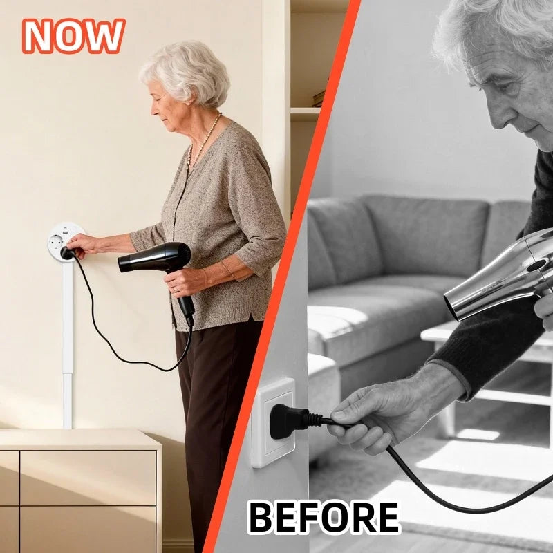Tomada Elétrica de Parede Rotativa com Extensor de Tomada Ajustável para Mesa de Cabeceira