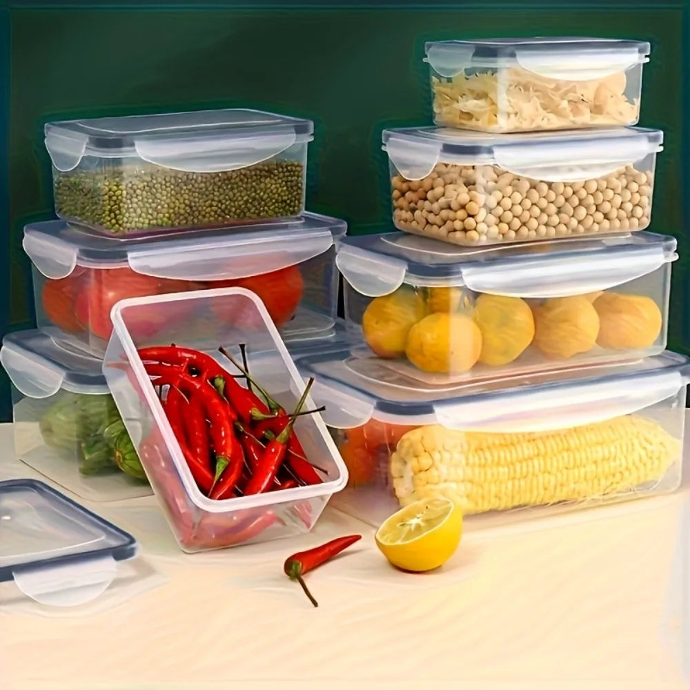 Kit com 8 Potes Herméticos para Alimentos Livres de BPA com Tampas de Trava – Armazenamento em Plástico PP Seguro para Micro-ondas e Freezer, para Grãos, Frutas e Vegetais