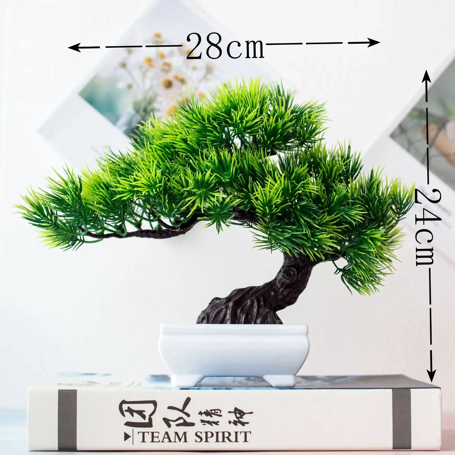 Bonsai de Planta Artificial em Vaso – Mini Árvore Verde e Flores Falsas, Enfeite Decorativo para Casa, Jardim, Festas e Decoração de Hotel