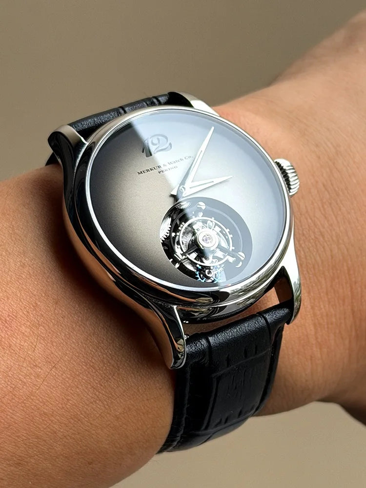 Relógio Merkur 100% Tourbillon masculino com safira, relógio de pulso mecânico de luxo à prova d'água, 42mm