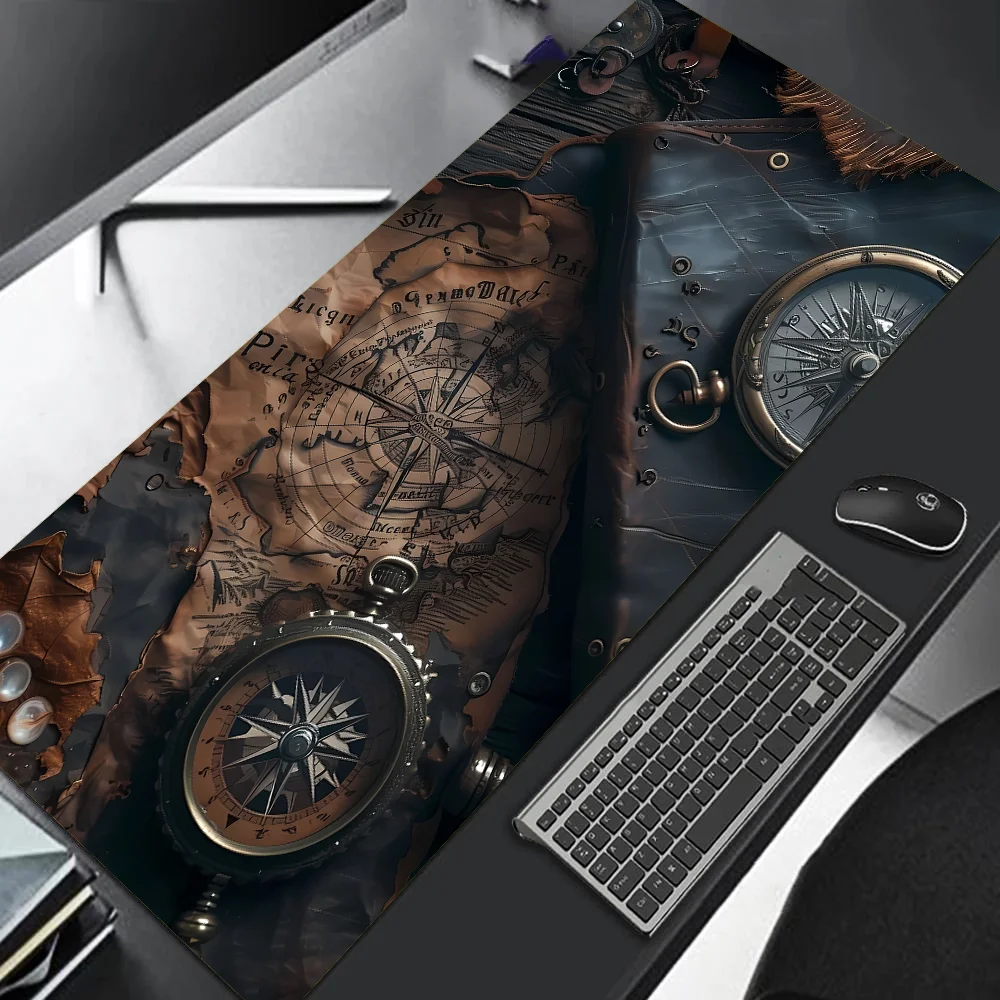 Xxl vintage steampunk bússola design mouse pad grande tapete de mesa de escritório de jogos bordas costuradas antiderrapantes para jogadores e escritório em casa