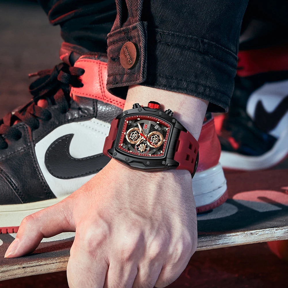 Relógios de Pulso de Quartzo para Homens Guerreiro Pulseira Vermelha Cronógrafo À Prova D 'Água reloj hombre 473G