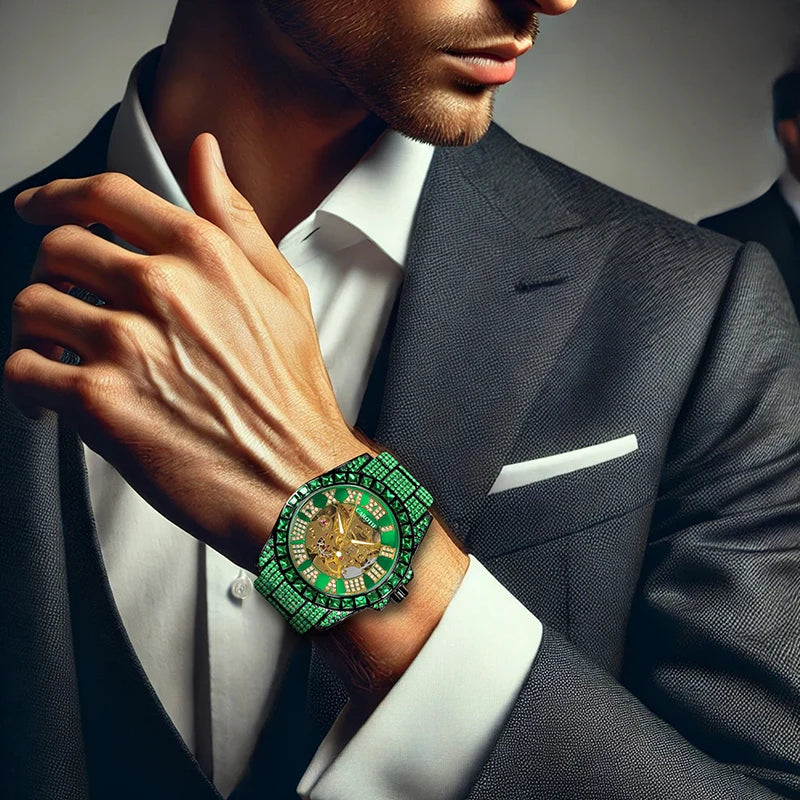 Relógio Masculino Automático de Luxo Aço Verde Tendência