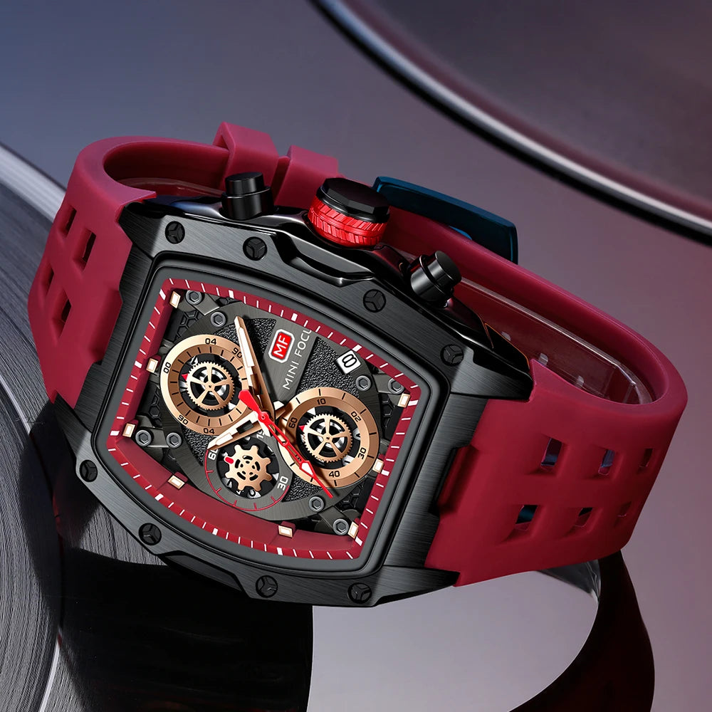 Relógios de Pulso de Quartzo para Homens Guerreiro Pulseira Vermelha Cronógrafo À Prova D 'Água reloj hombre 473G