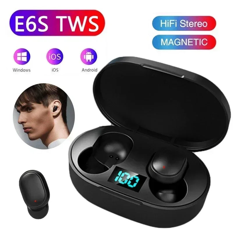 Fones de Ouvido Sem Fio Bluetooth E6S TWS – Earbuds com Cancelamento de Ruído e Microfone