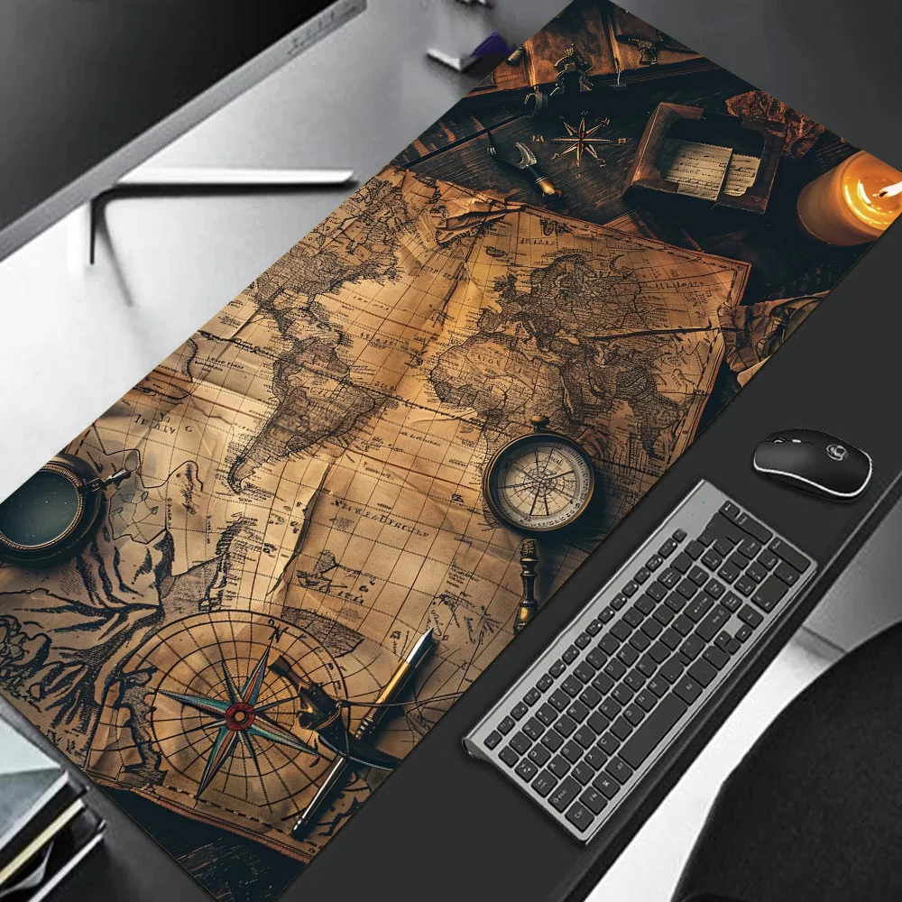 Xxl vintage steampunk bússola design mouse pad grande tapete de mesa de escritório de jogos bordas costuradas antiderrapantes para jogadores e escritório em casa