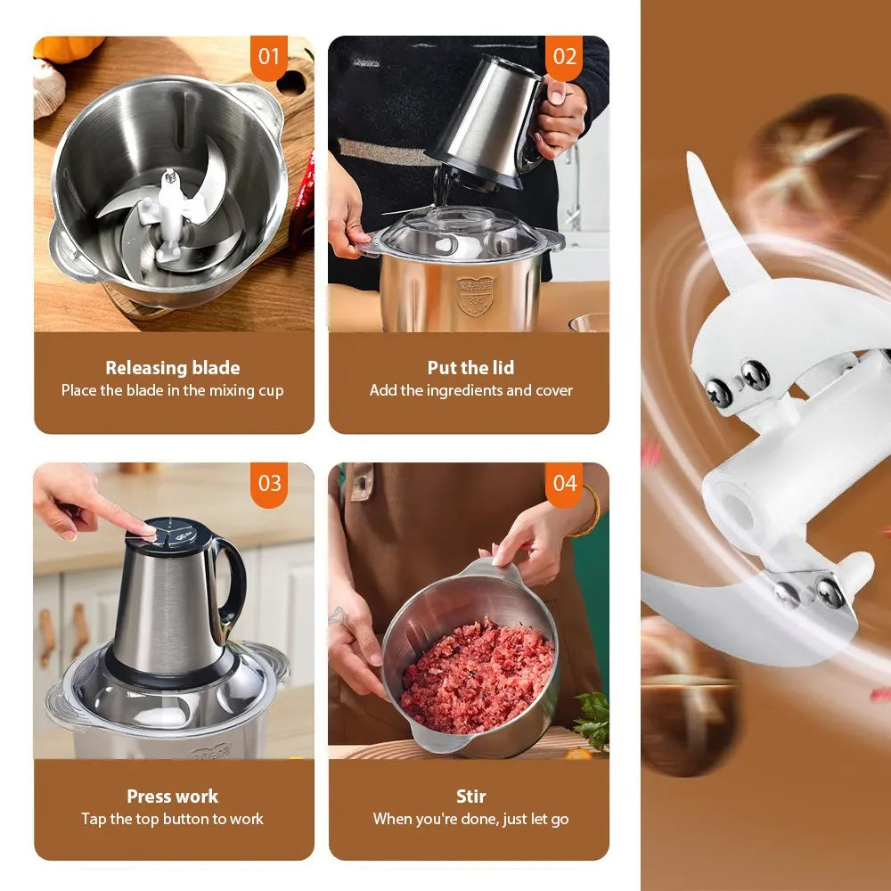 Moedor de Carne Elétrico 5L em Aço Inoxidável