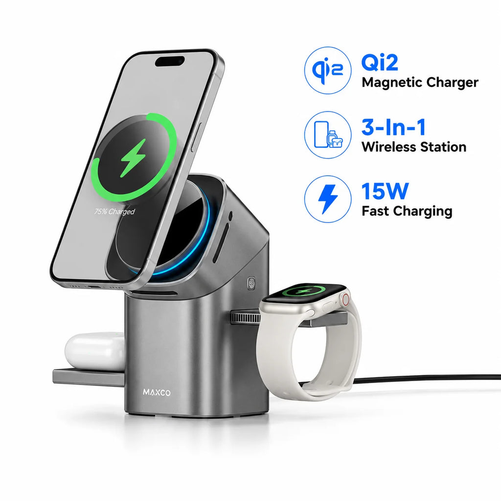 Carregador Sem Fio Magnético Automático Multifuncional 3 em 1 Qi2 2026 para iPhone 17 16 15 14 13 Pro Max, Apple Watch e AirPods