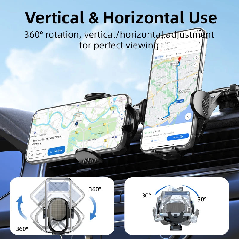 Suporte de Telefone para Carro Dobrável Vyvylabs com Adsorção Tripla e Bloqueio Automático, Montagem para Carro Off-Road Anti-Choque 360 ° Ajustável e Silencioso para iPhone Xiaomi Huawei Samsung