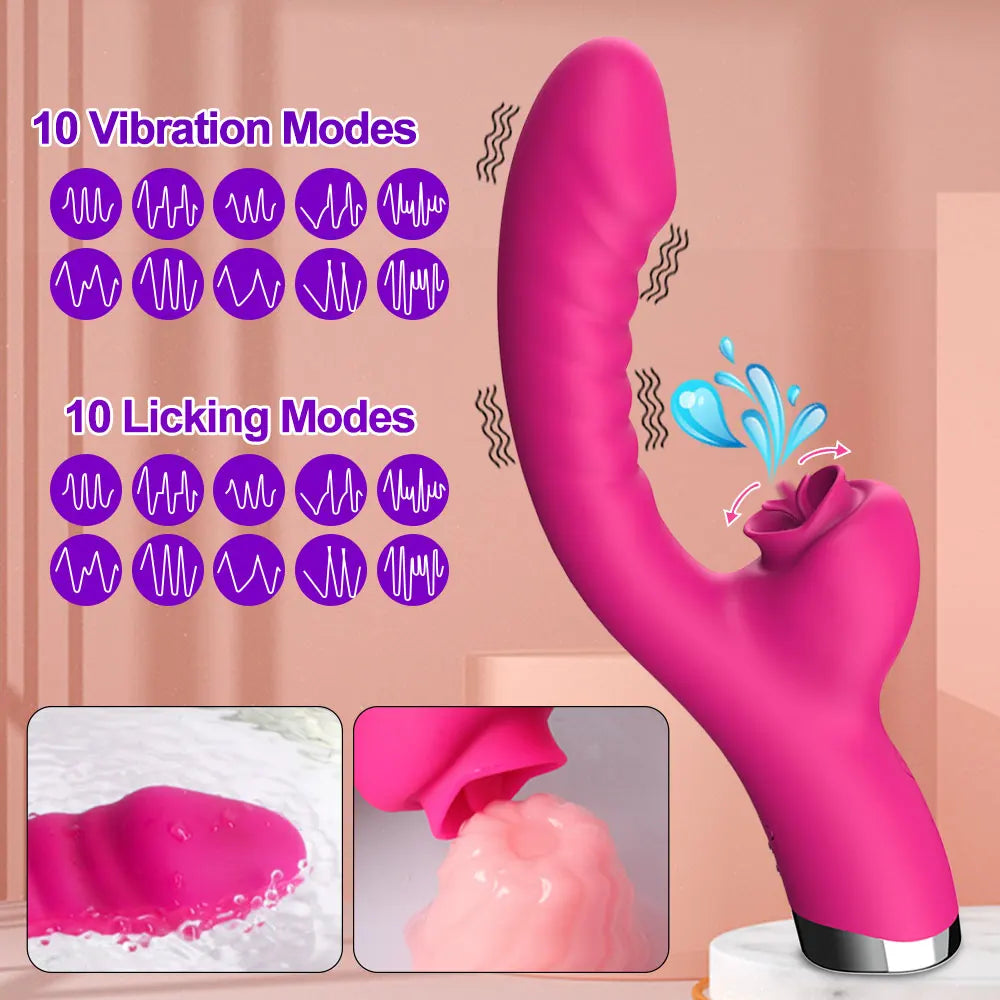 Vibrador Lambedor de Língua 2 em 1 – Brinquedo Sexual Adulto para Mulheres, Dildos, Vibradores Estimuladores de Clítoris com 20 Velocidades, Produto Sexual