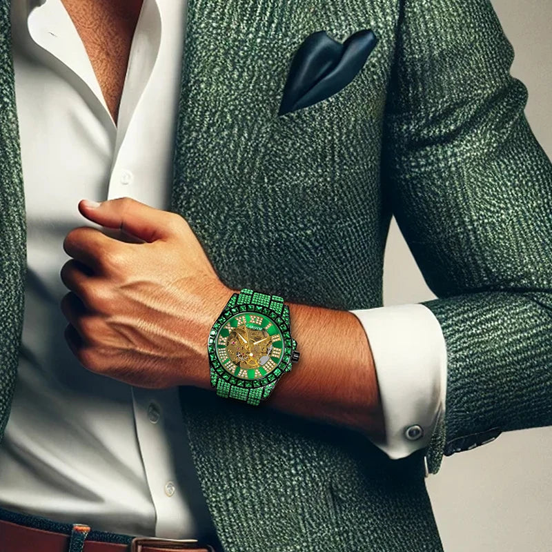 Relógio Masculino Automático de Luxo Aço Verde Tendência