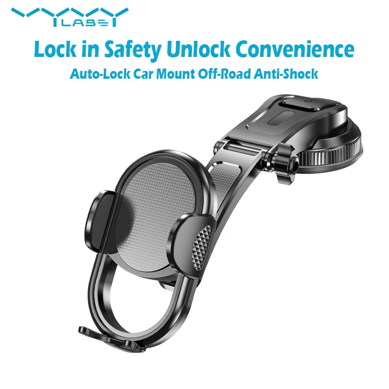 Suporte de Telefone para Carro Dobrável Vyvylabs com Adsorção Tripla e Bloqueio Automático, Montagem para Carro Off-Road Anti-Choque 360 ° Ajustável e Silencioso para iPhone Xiaomi Huawei Samsung