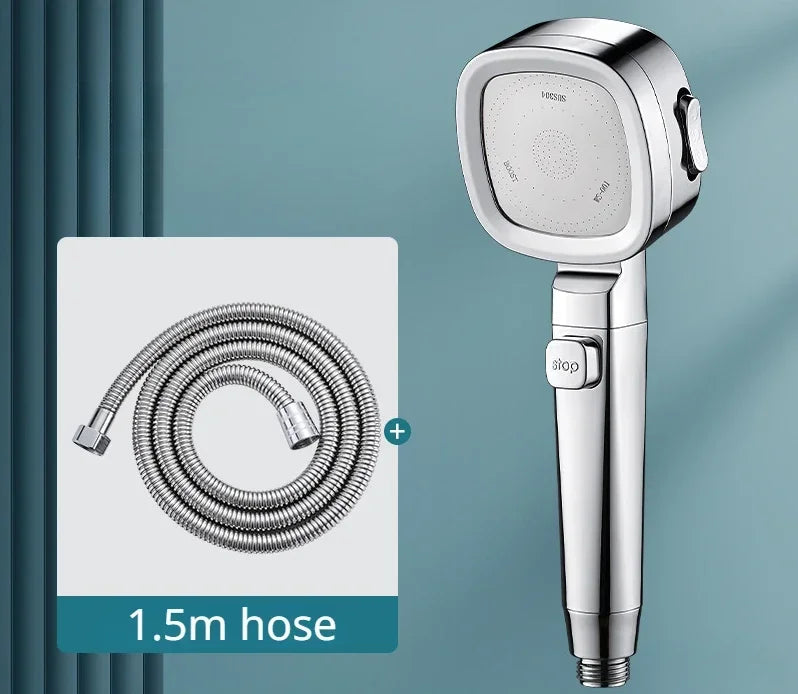 Chuveiro de Alta Pressão com Poupança de Água, 3 Modos Ajustáveis, Botão de Pausa e Jato Massageador – Acessórios de Casa de Banho)