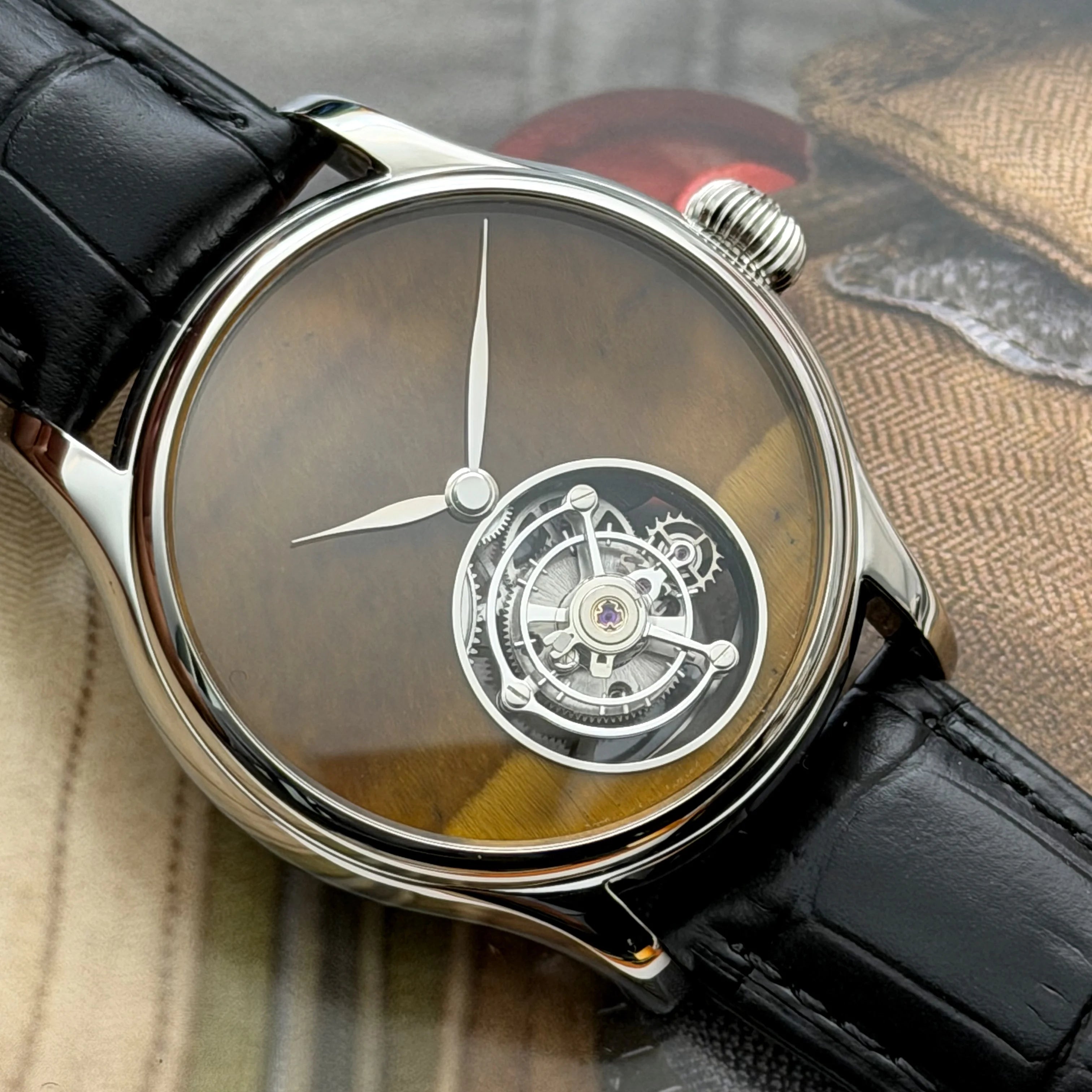Relógio Merkur 100% Tourbillon masculino com safira, relógio de pulso mecânico de luxo à prova d'água, 42mm
