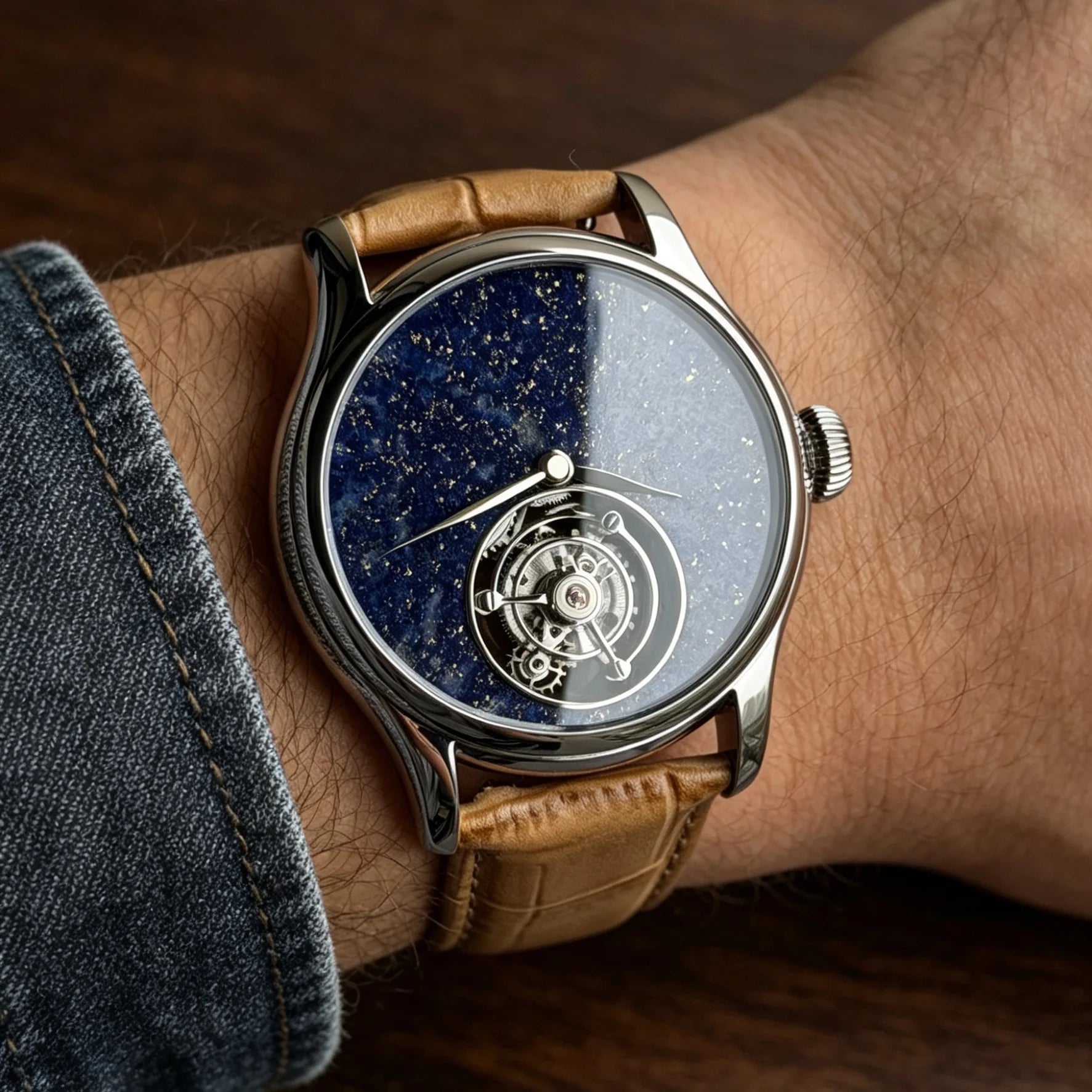 Relógio Merkur 100% Tourbillon masculino com safira, relógio de pulso mecânico de luxo à prova d'água, 42mm