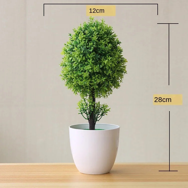 Bonsai de Planta Artificial em Vaso – Mini Árvore Verde e Flores Falsas, Enfeite Decorativo para Casa, Jardim, Festas e Decoração de Hotel