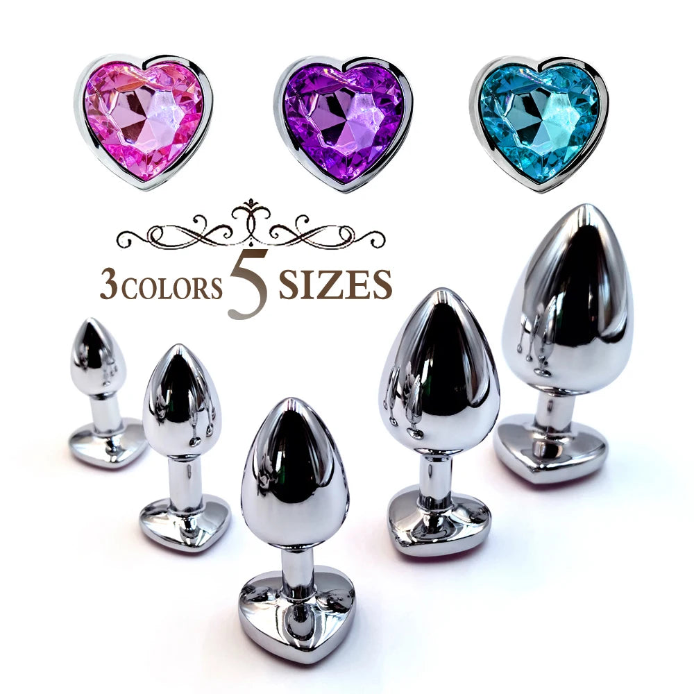 Metal anal plug coração cristal iniciante para especializar 5 tamanho butt plug adulto brinquedo cauda feminino/masculino