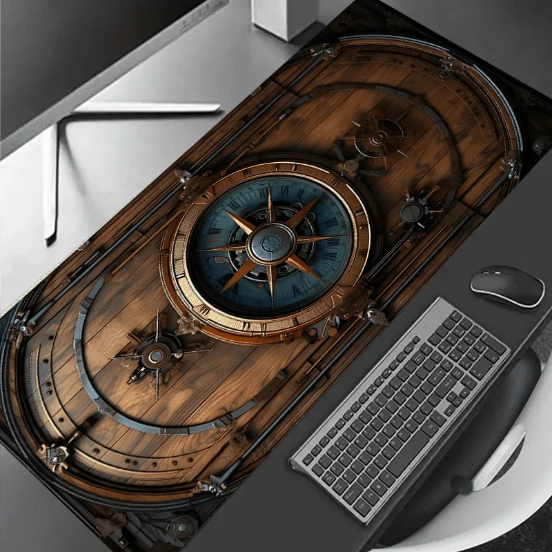 Xxl vintage steampunk bússola design mouse pad grande tapete de mesa de escritório de jogos bordas costuradas antiderrapantes para jogadores e escritório em casa