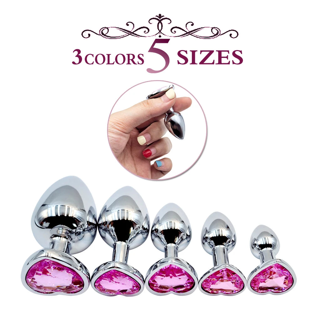 Metal anal plug coração cristal iniciante para especializar 5 tamanho butt plug adulto brinquedo cauda feminino/masculino