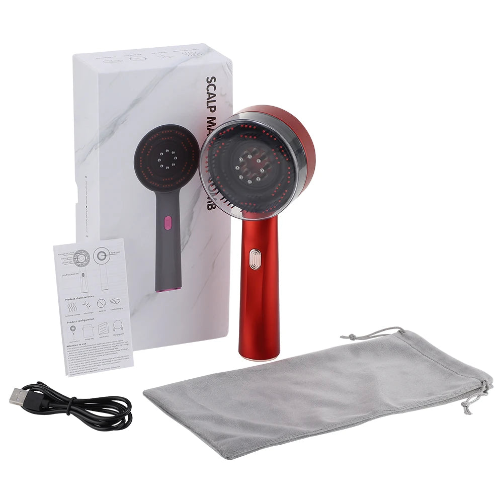 Escova de Massagem Elétrica com Vibração e Terapia de Luz Vermelha para Crescimento Capilar, 3 Modos de Massagem, Aplicador de Óleo Líquido, Massageador de Couro Cabeludo