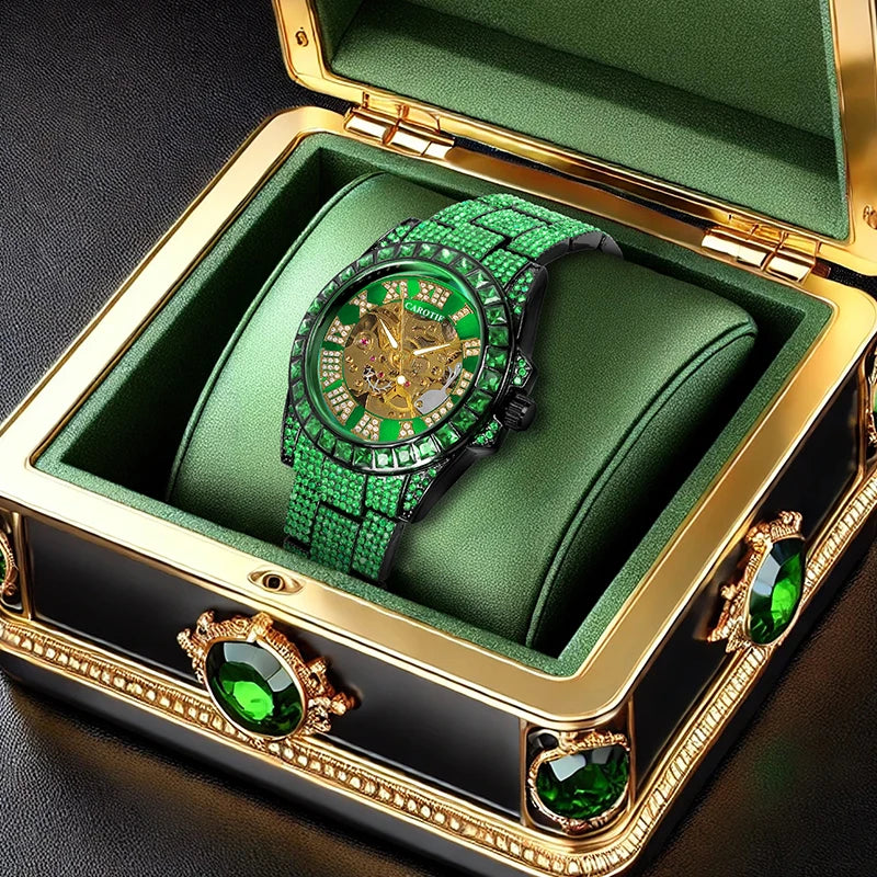 Relógio Masculino Automático de Luxo Aço Verde Tendência