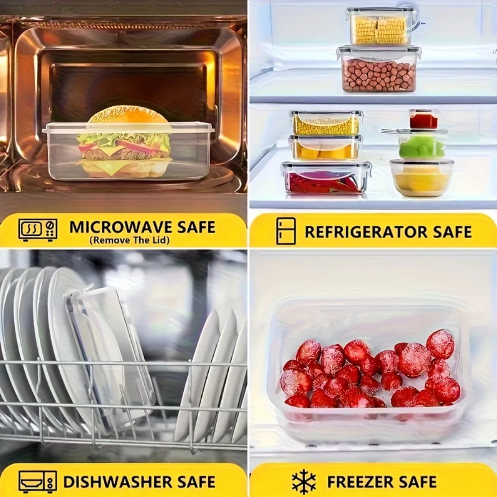 Kit com 8 Potes Herméticos para Alimentos Livres de BPA com Tampas de Trava – Armazenamento em Plástico PP Seguro para Micro-ondas e Freezer, para Grãos, Frutas e Vegetais