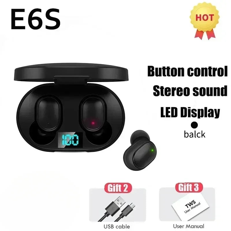 Fones de Ouvido Sem Fio Bluetooth E6S TWS – Earbuds com Cancelamento de Ruído e Microfone