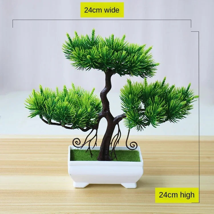 Bonsai de Planta Artificial em Vaso – Mini Árvore Verde e Flores Falsas, Enfeite Decorativo para Casa, Jardim, Festas e Decoração de Hotel