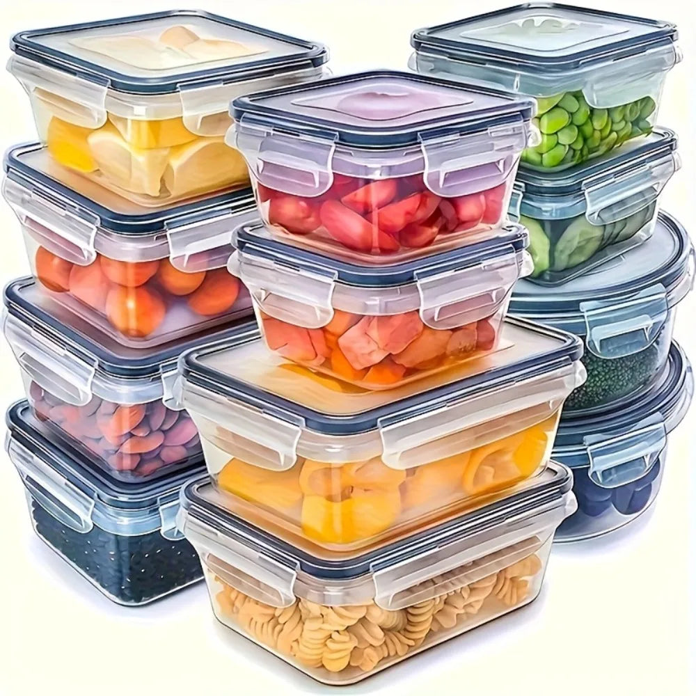 Kit com 8 Potes Herméticos para Alimentos Livres de BPA com Tampas de Trava – Armazenamento em Plástico PP Seguro para Micro-ondas e Freezer, para Grãos, Frutas e Vegetais