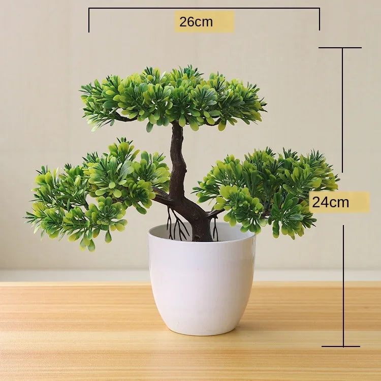 Bonsai de Planta Artificial em Vaso – Mini Árvore Verde e Flores Falsas, Enfeite Decorativo para Casa, Jardim, Festas e Decoração de Hotel