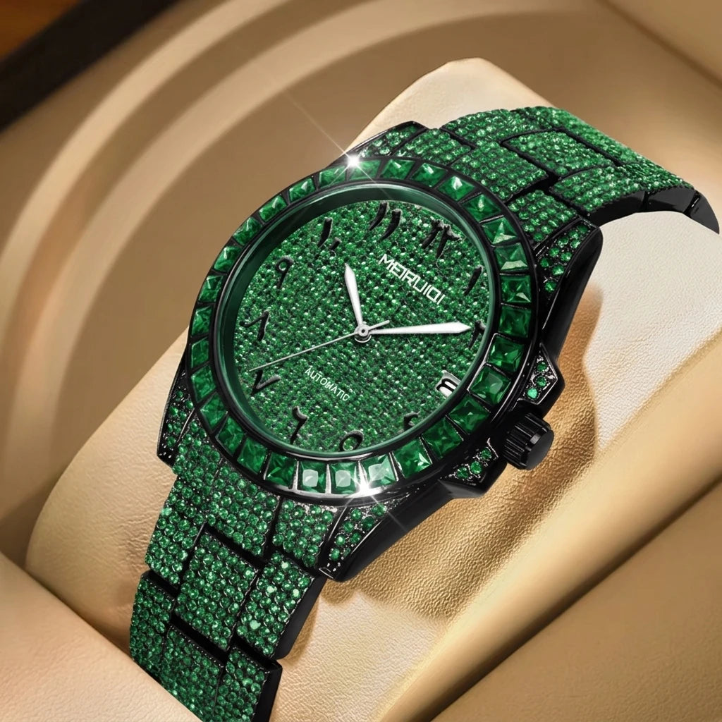 Relógio Masculino Automático de Luxo Aço Verde Tendência