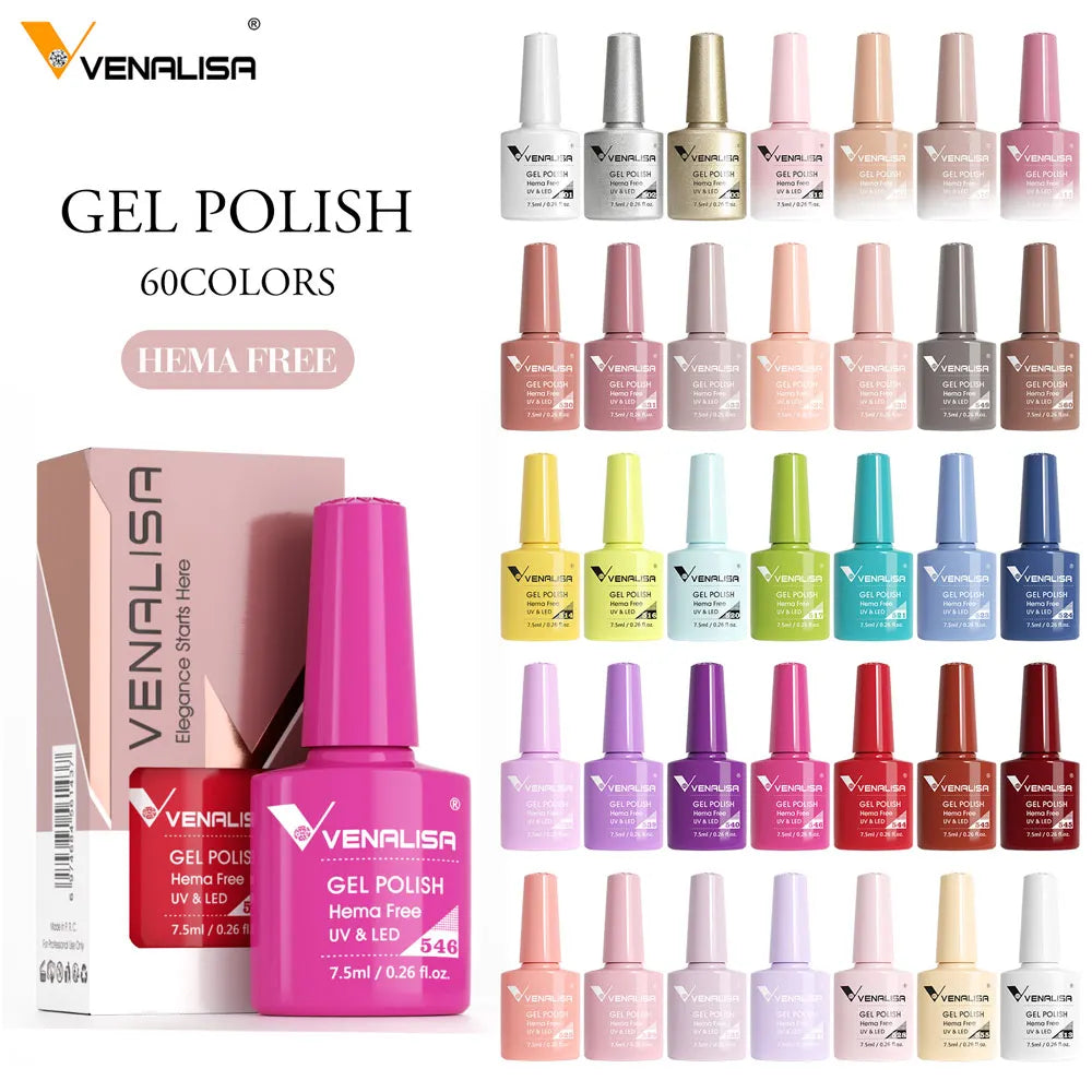 Verniz de Gel com Glitter Venalisa Livre de HEMA e TPO – Cobertura Total Deslumbrante, Soak Off, Gel UV/LED para Unhas de Gel Francesas, Coleção Nude Rosa Jelly