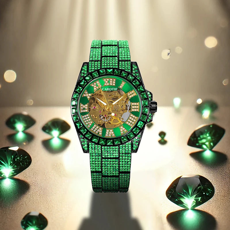 Relógio Masculino Automático de Luxo Aço Verde Tendência