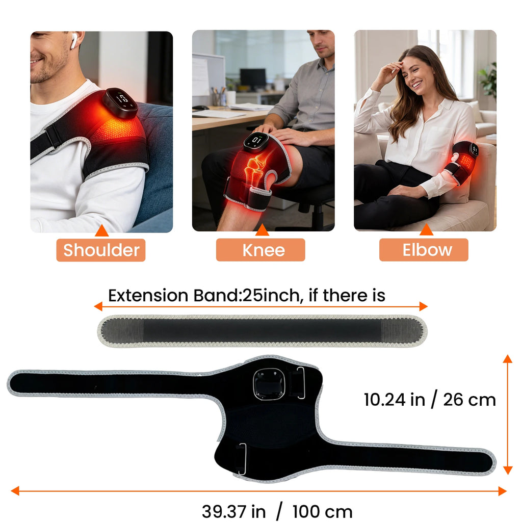 Almofada de Massagem Vibratória com Terapia de Luz Vermelha USB 3-EM-1 660nm 850nm e Aquecimento Infravermelho para Alívio da Dor nas Articulações do Joelho, Ombro e Cotovelo