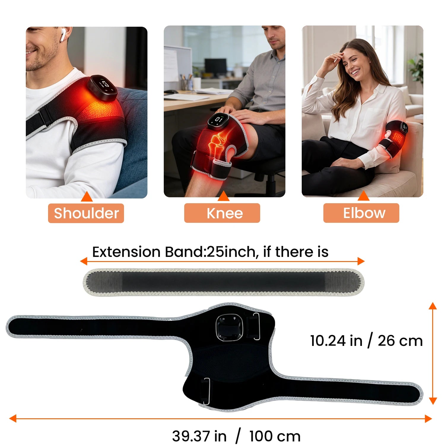 Almofada de Massagem Vibratória com Terapia de Luz Vermelha USB 3-EM-1 660nm 850nm e Aquecimento Infravermelho para Alívio da Dor nas Articulações do Joelho, Ombro e Cotovelo