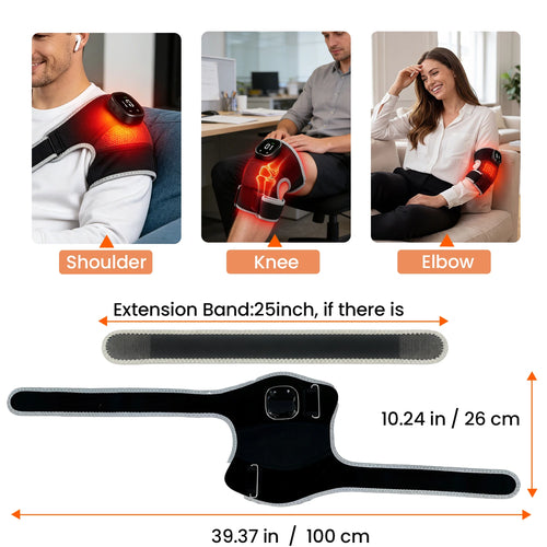 Almofada de Massagem Vibratória com Terapia de Luz Vermelha USB 3-EM-1 660nm 850nm e Aquecimento Infravermelho para Alívio da Dor nas Articulações do Joelho, Ombro e Cotovelo