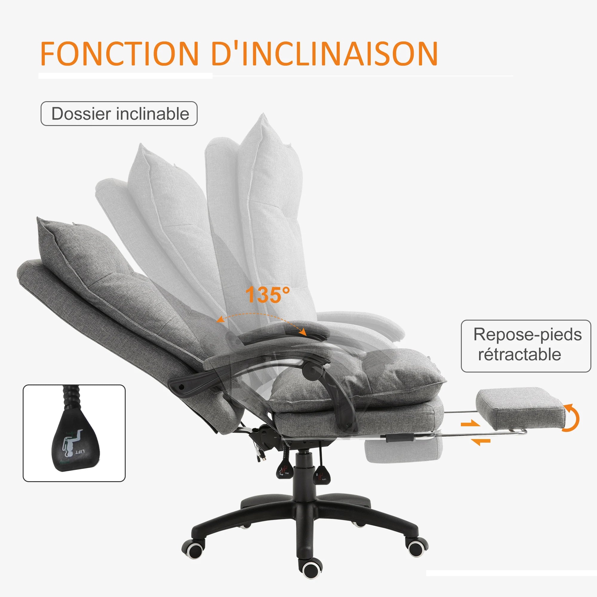Cadeira de escritório ergonômica Vinsetto Vinsetto, cadeira de escritório com encosto reclinável e altura ajustável.