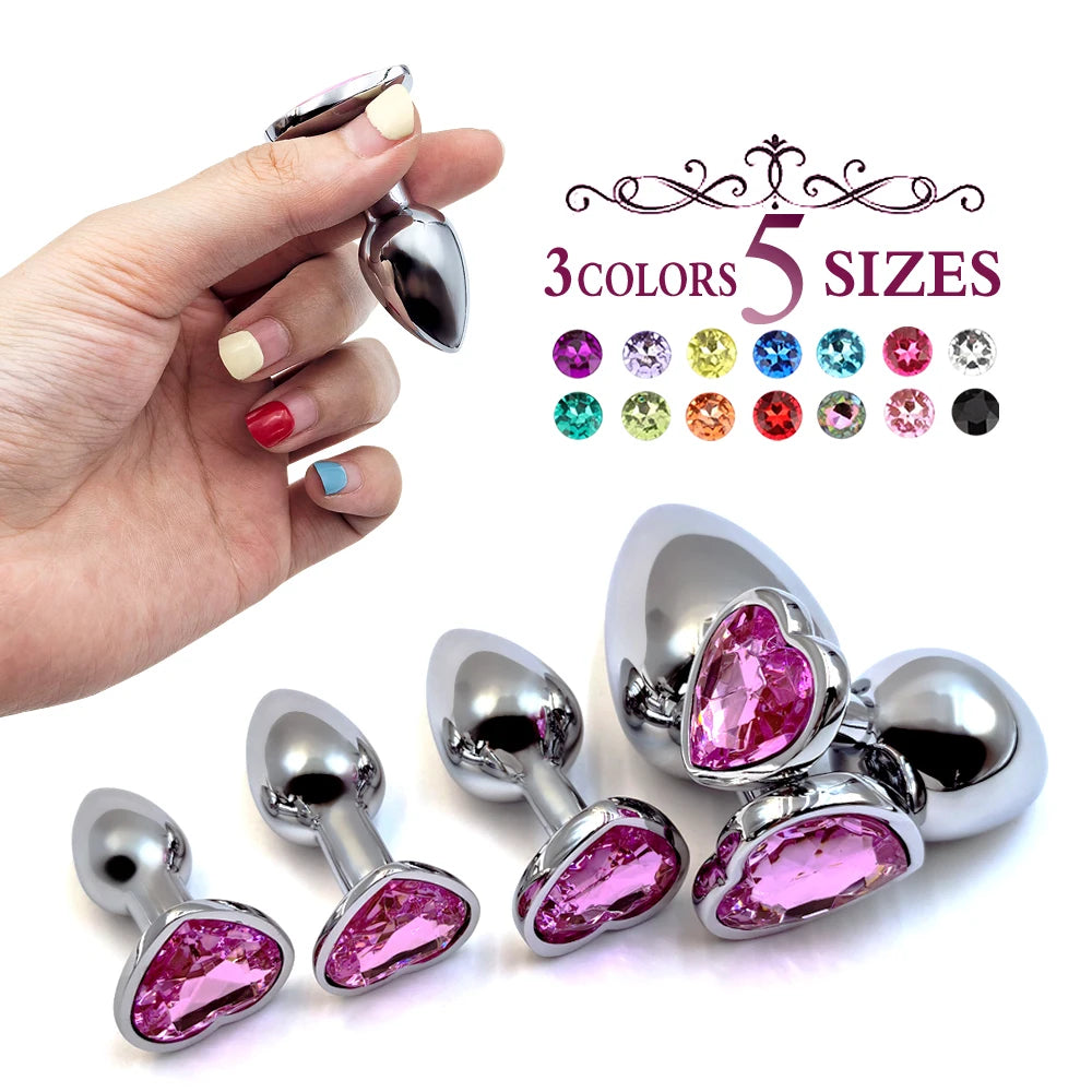 Metal anal plug coração cristal iniciante para especializar 5 tamanho butt plug adulto brinquedo cauda feminino/masculino