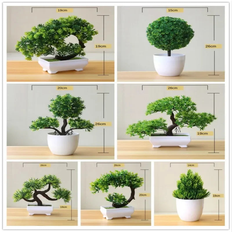 Bonsai de Planta Artificial em Vaso – Mini Árvore Verde e Flores Falsas, Enfeite Decorativo para Casa, Jardim, Festas e Decoração de Hotel