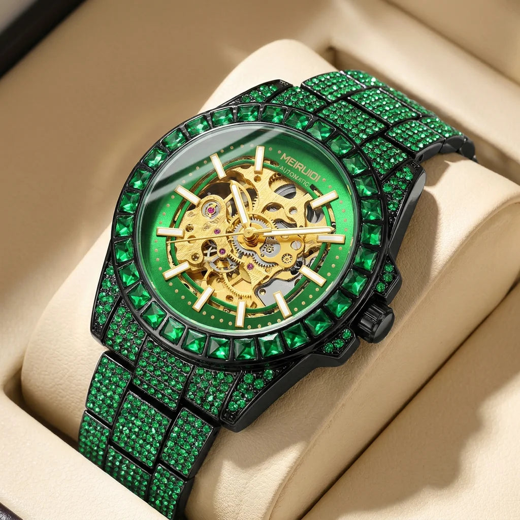 Relógio Masculino Automático de Luxo Aço Verde Tendência