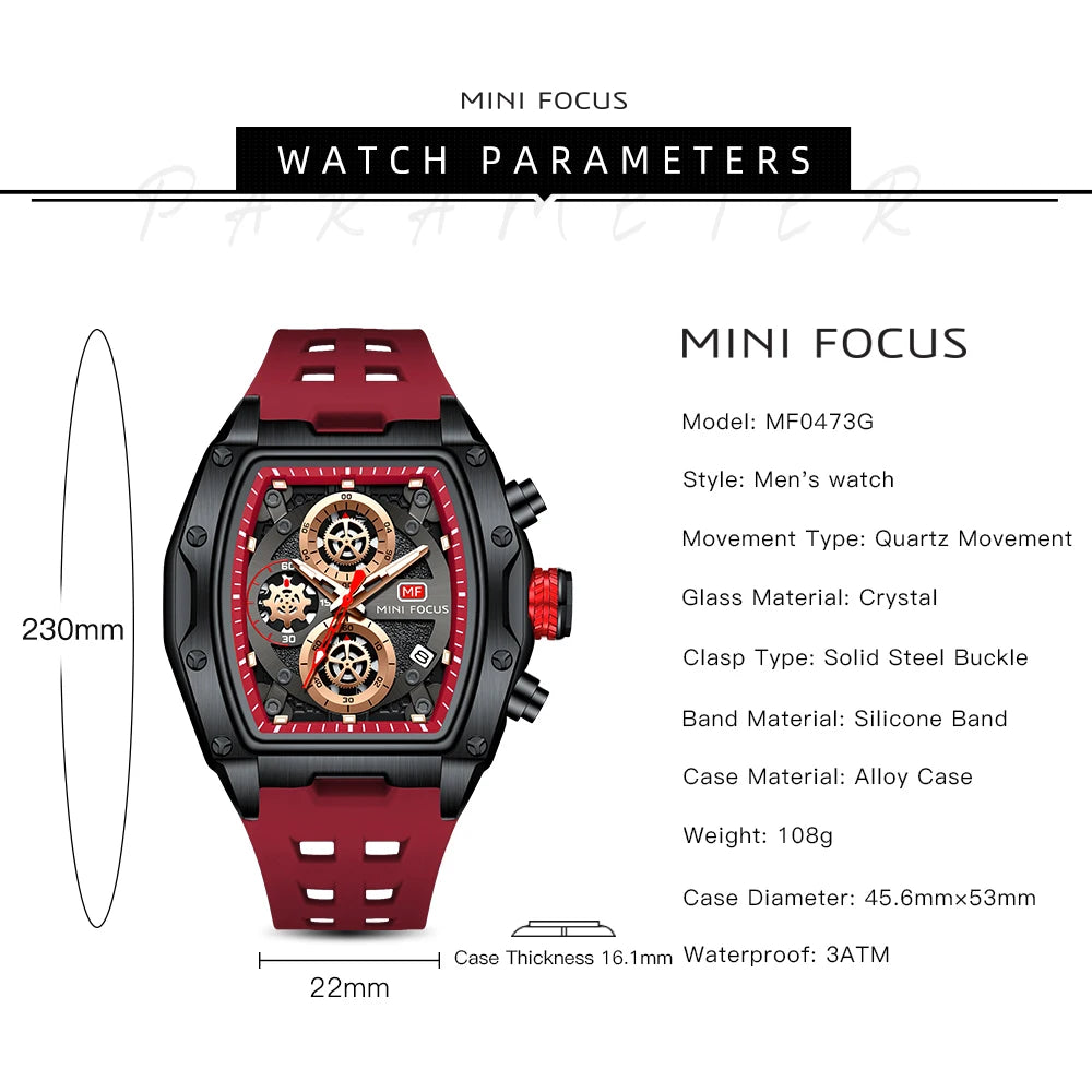 Relógios de Pulso de Quartzo para Homens Guerreiro Pulseira Vermelha Cronógrafo À Prova D 'Água reloj hombre 473G