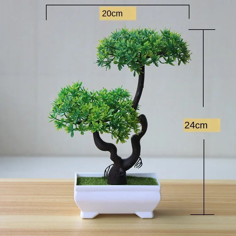 Bonsai de Planta Artificial em Vaso – Mini Árvore Verde e Flores Falsas, Enfeite Decorativo para Casa, Jardim, Festas e Decoração de Hotel