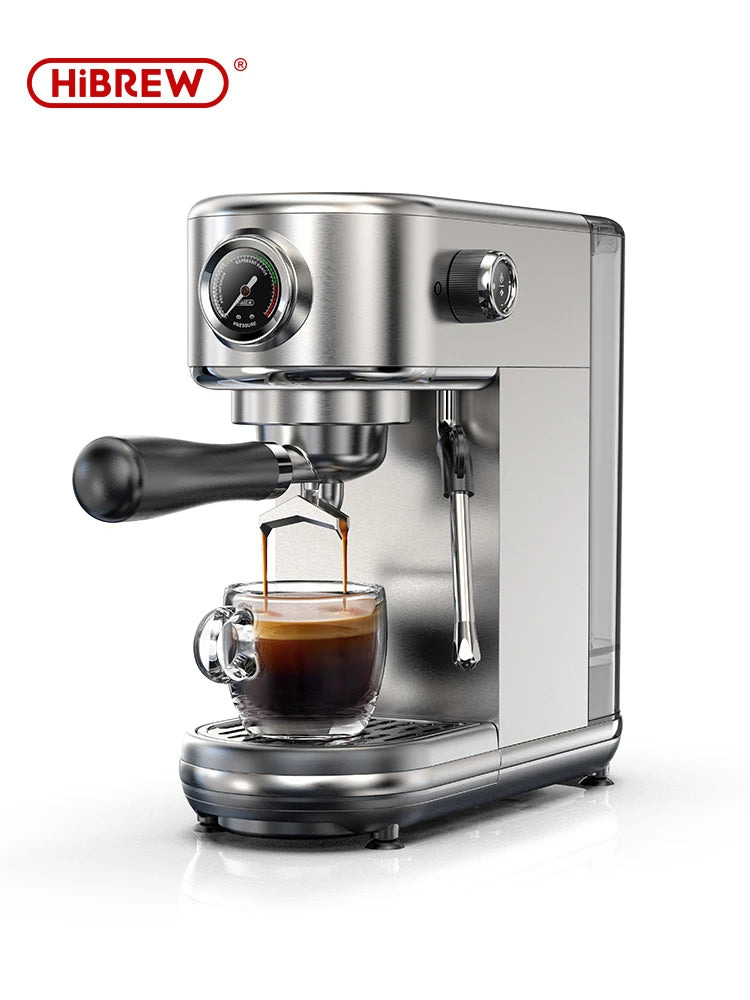 Máquina de Café Expresso Semiautomática HiBREW H10B 20 Bar, Design Slim com Controle de Temperatura (Quente/Frio) e Preparo de Cappuccino