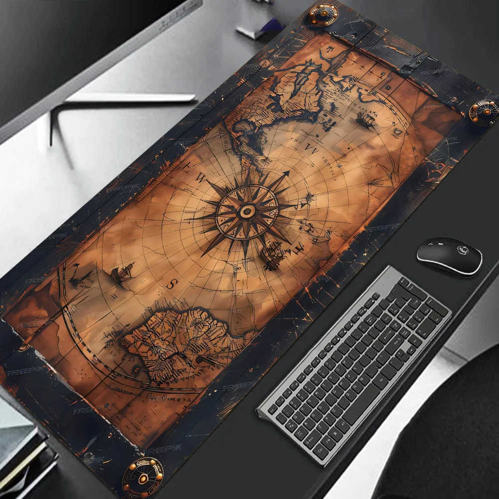 Xxl vintage steampunk bússola design mouse pad grande tapete de mesa de escritório de jogos bordas costuradas antiderrapantes para jogadores e escritório em casa