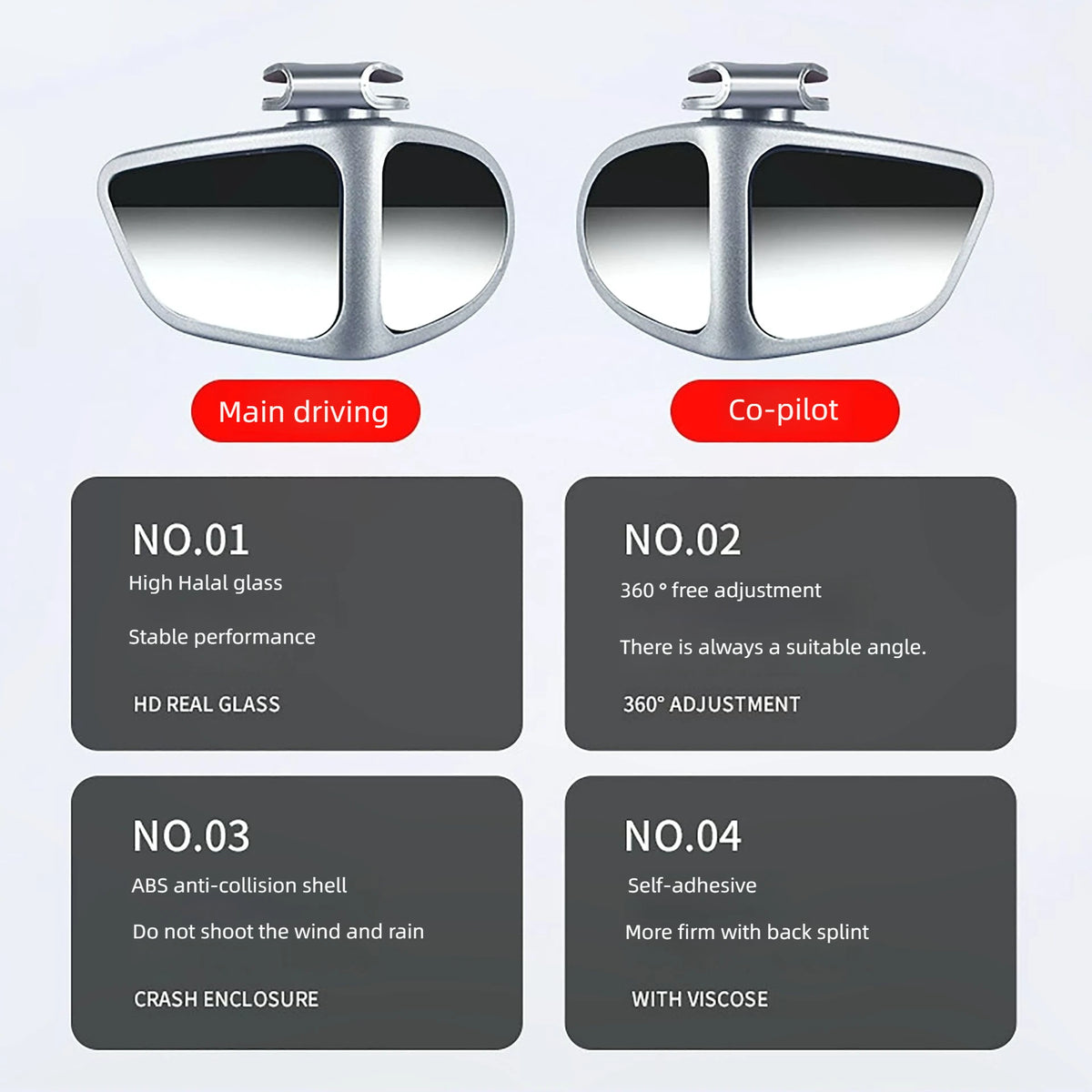 Espelho Retrovisor de Carro para Ponto Cego, Espelho para Rodas Dianteiras e Traseiras 360 ° Espelho Retrovisor Ajustável de Ângulo Amplo para Ponto Cego
