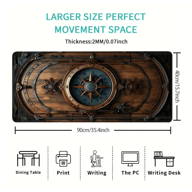 Xxl vintage steampunk bússola design mouse pad grande tapete de mesa de escritório de jogos bordas costuradas antiderrapantes para jogadores e escritório em casa
