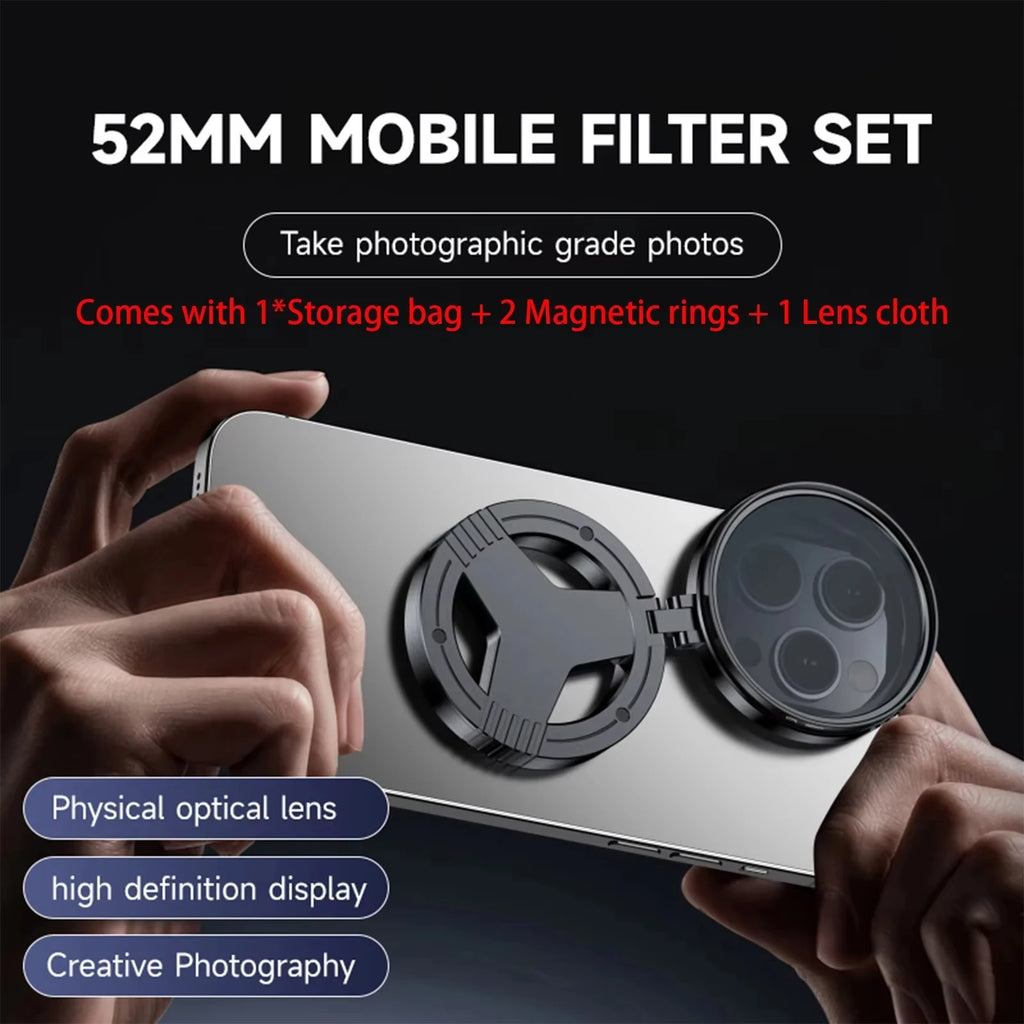 Filtro Polarizador CPL Magnético de 52mm para Lente de Celular iPhone/Samsung e Outros Smartphones com Adaptador Magnético Retrátil